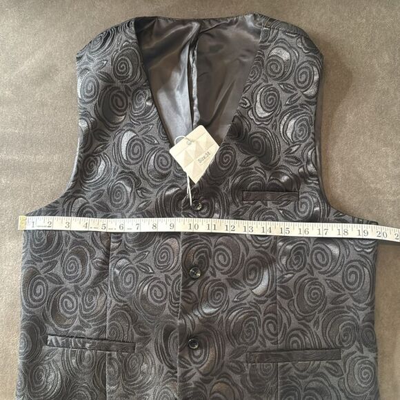 Men’s Black Floral Prom Party Wedding Formal Vest Size 38 NWT - Picture 7 of 8